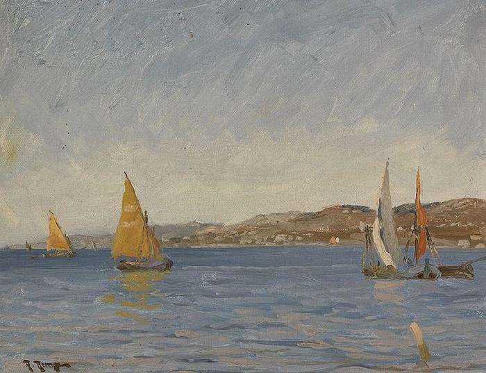 Julius Ludwig Friedrich Runge Segelboote vor der Kuste an einem Sonnentag oil painting picture